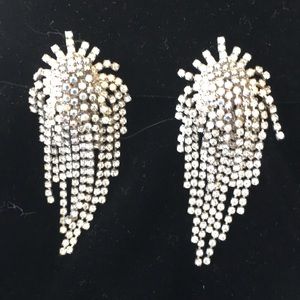 Silver tone Clip Earrings/cascading Rhinestones